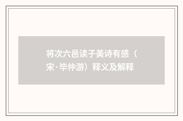 将次六邑读子美诗有感（宋·毕仲游）释义及解释