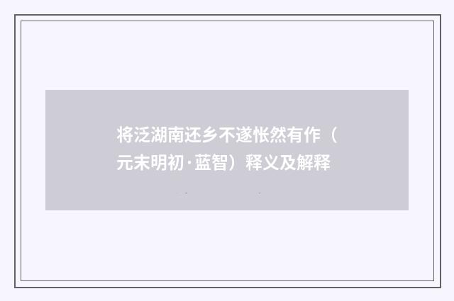 将泛湖南还乡不遂怅然有作（元末明初·蓝智）释义及解释