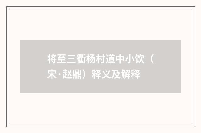 将至三衢杨村道中小饮（宋·赵鼎）释义及解释