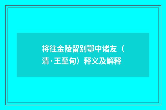 将往金陵留别鄂中诸友（清·王至甸）释义及解释