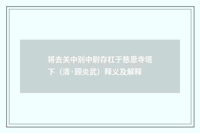 将去关中别中尉存杠于慈恩寺塔下（清·顾炎武）释义及解释