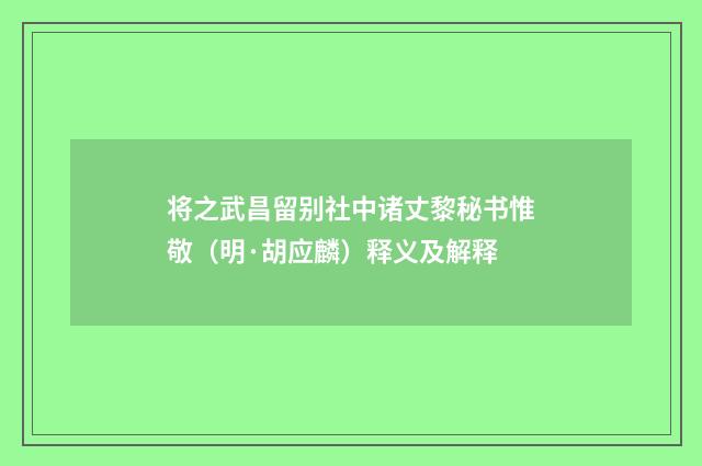 将之武昌留别社中诸丈黎秘书惟敬（明·胡应麟）释义及解释