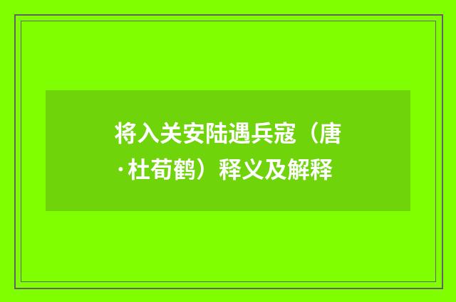 将入关安陆遇兵寇（唐·杜荀鹤）释义及解释