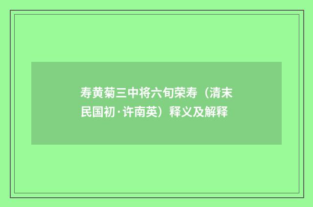 寿黄菊三中将六旬荣寿（清末民国初·许南英）释义及解释