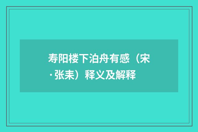 寿阳楼下泊舟有感（宋·张耒）释义及解释