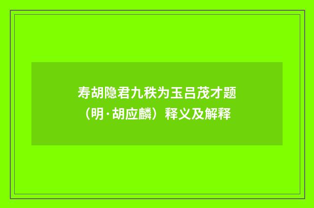 寿胡隐君九秩为玉吕茂才题（明·胡应麟）释义及解释