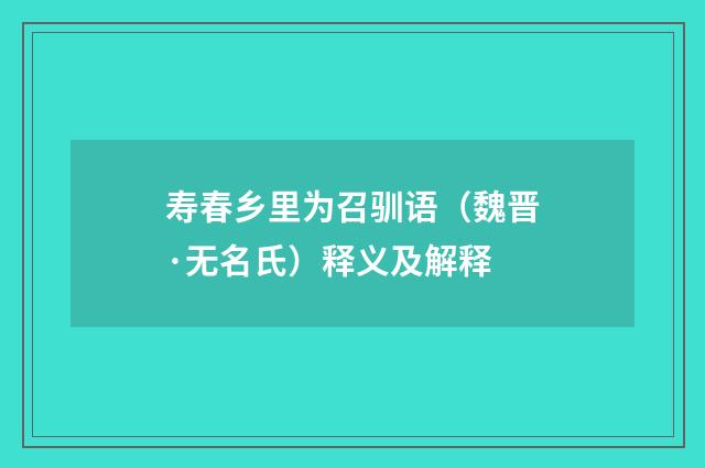 寿春乡里为召驯语（魏晋·无名氏）释义及解释