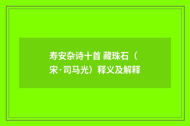 寿安杂诗十首 藏珠石（宋·司马光）释义及解释