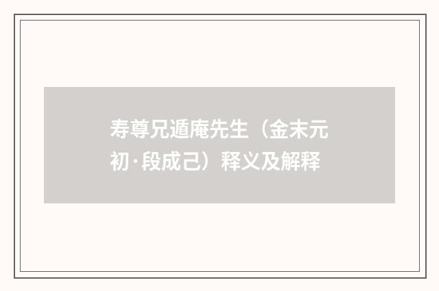寿尊兄遁庵先生（金末元初·段成己）释义及解释