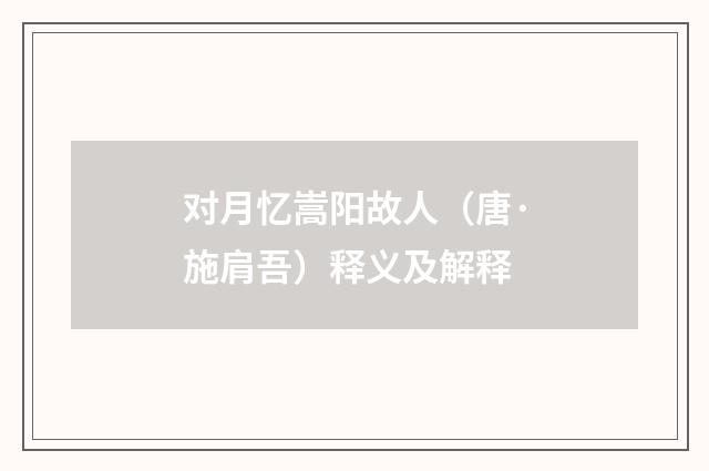 对月忆嵩阳故人（唐·施肩吾）释义及解释