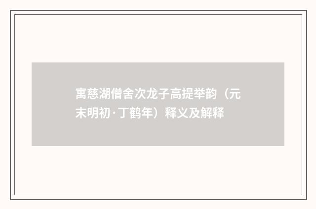 寓慈湖僧舍次龙子高提举韵（元末明初·丁鹤年）释义及解释