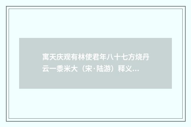 寓天庆观有林使君年八十七方烧丹云一黍米大（宋·陆游）释义及解释