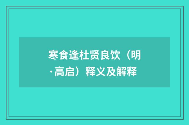 寒食逢杜贤良饮（明·高启）释义及解释
