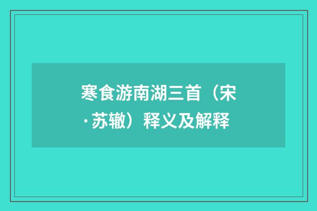 寒食游南湖三首（宋·苏辙）释义及解释