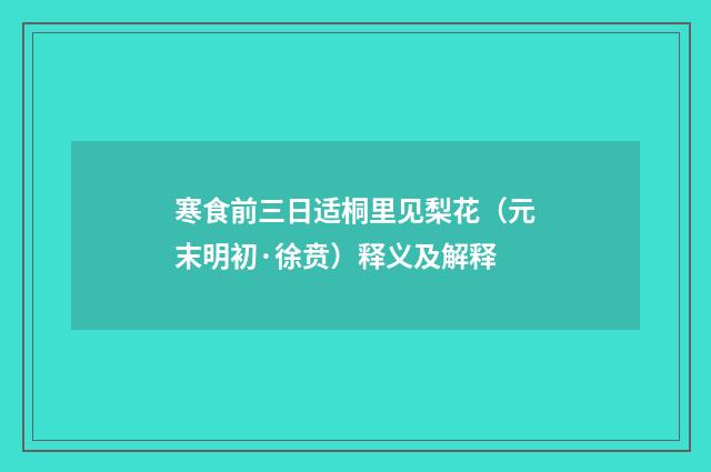 寒食前三日适桐里见梨花（元末明初·徐贲）释义及解释