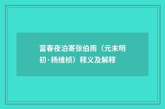 富春夜泊寄张伯雨（元末明初·杨维桢）释义及解释