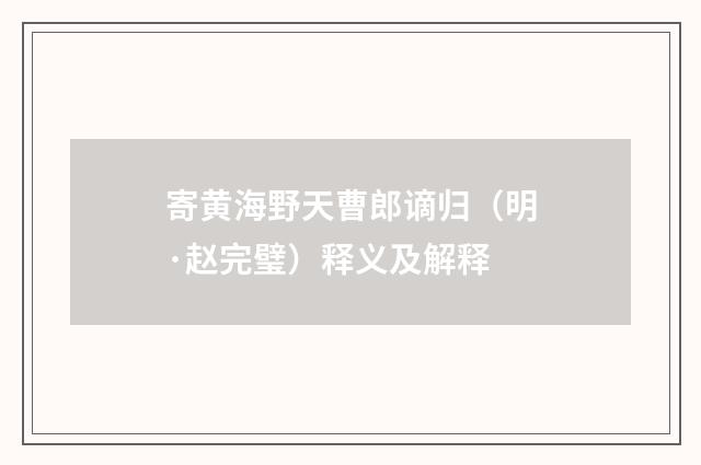 寄黄海野天曹郎谪归（明·赵完璧）释义及解释