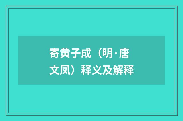 寄黄子成（明·唐文凤）释义及解释