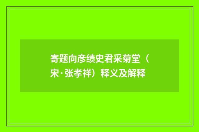寄题向彦绩史君采菊堂（宋·张孝祥）释义及解释