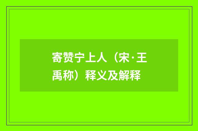 寄赞宁上人（宋·王禹称）释义及解释