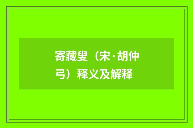 寄藏叟（宋·胡仲弓）释义及解释
