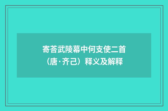 寄荅武陵幕中何支使二首（唐·齐己）释义及解释