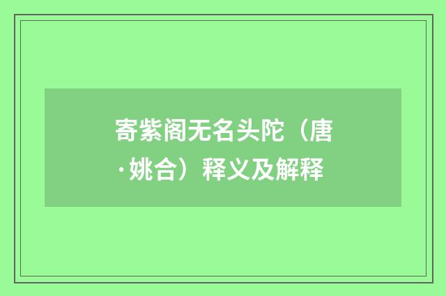 寄紫阁无名头陀（唐·姚合）释义及解释