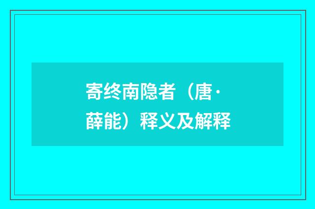 寄终南隐者（唐·薛能）释义及解释