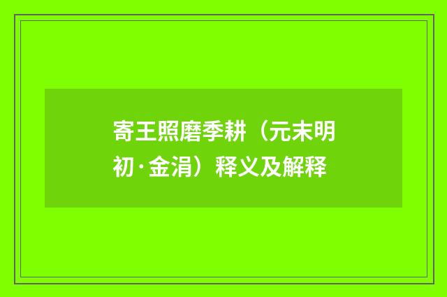 寄王照磨季耕（元末明初·金涓）释义及解释