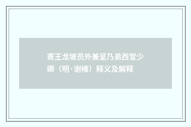 寄王龙坡员外兼呈乃弟西堂少卿（明·谢榛）释义及解释