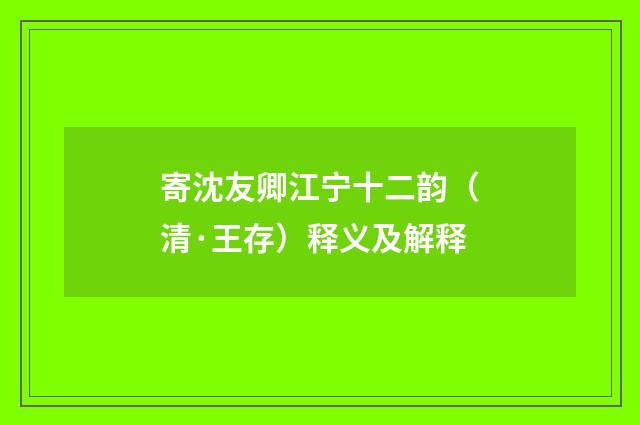 寄沈友卿江宁十二韵（清·王存）释义及解释