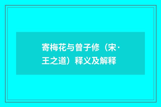 寄梅花与曾子修（宋·王之道）释义及解释