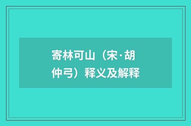 寄林可山（宋·胡仲弓）释义及解释