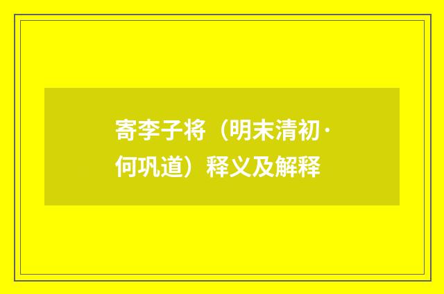 寄李子将（明末清初·何巩道）释义及解释