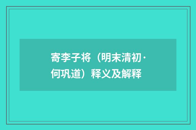 寄李子将（明末清初·何巩道）释义及解释