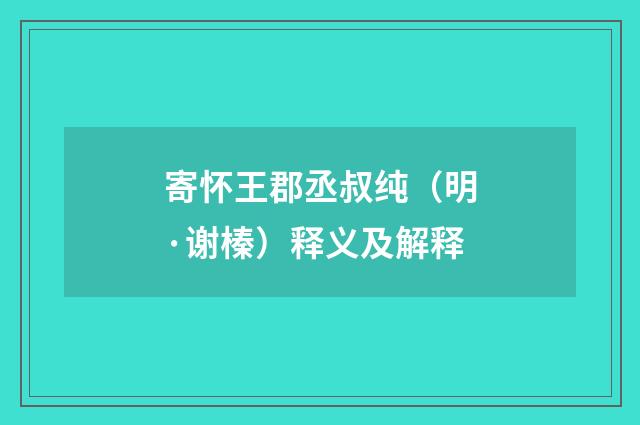 寄怀王郡丞叔纯（明·谢榛）释义及解释