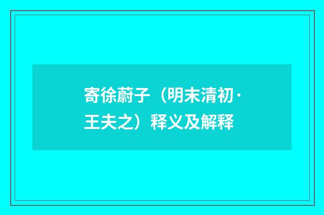 寄徐蔚子（明末清初·王夫之）释义及解释