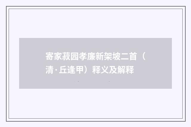 寄家菽园孝廉新架坡二首（清·丘逢甲）释义及解释