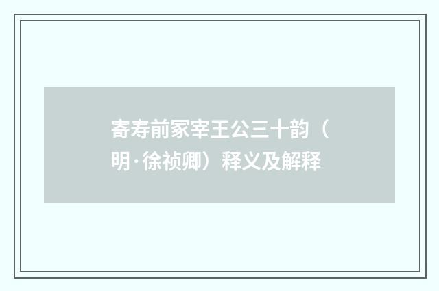 寄寿前冢宰王公三十韵（明·徐祯卿）释义及解释