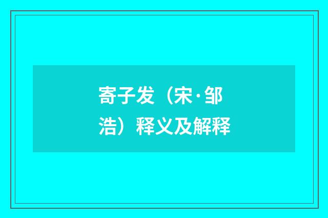 寄子发（宋·邹浩）释义及解释
