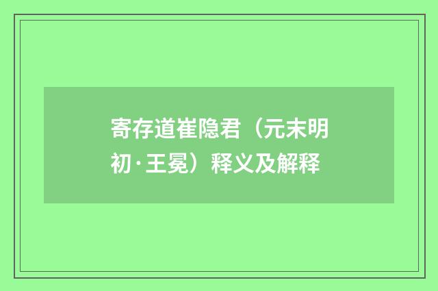 寄存道崔隐君（元末明初·王冕）释义及解释