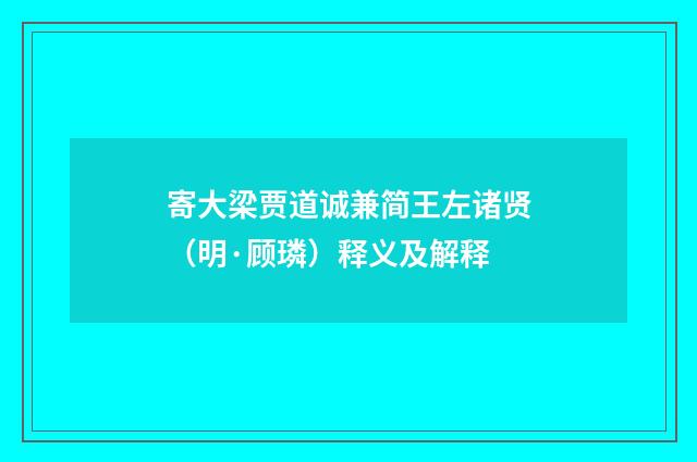 寄大梁贾道诚兼简王左诸贤（明·顾璘）释义及解释