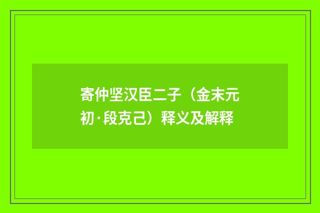 寄仲坚汉臣二子（金末元初·段克己）释义及解释