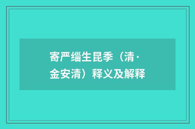 寄严缁生昆季（清·金安清）释义及解释