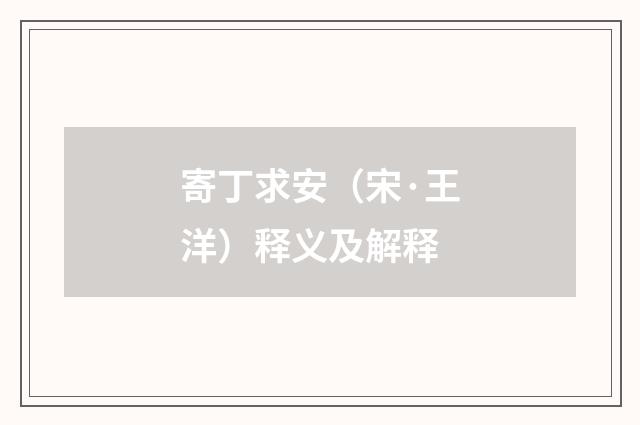 寄丁求安（宋·王洋）释义及解释