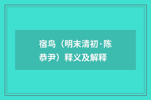 宿鸟（明末清初·陈恭尹）释义及解释