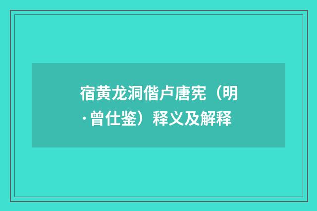 宿黄龙洞偕卢唐宪（明·曾仕鉴）释义及解释