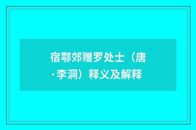 宿鄠郊赠罗处士（唐·李洞）释义及解释