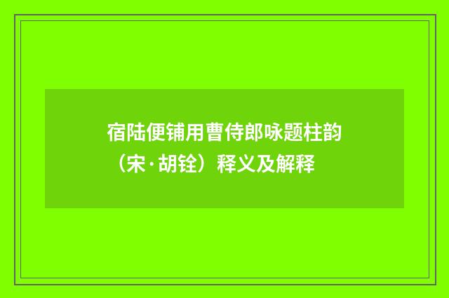 宿陆便铺用曹侍郎咏题柱韵（宋·胡铨）释义及解释