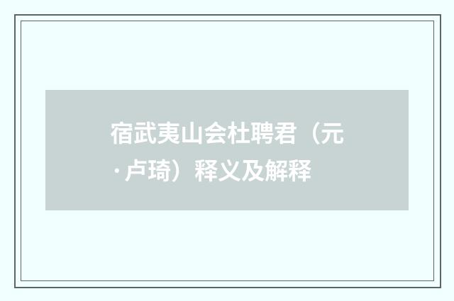宿武夷山会杜聘君（元·卢琦）释义及解释